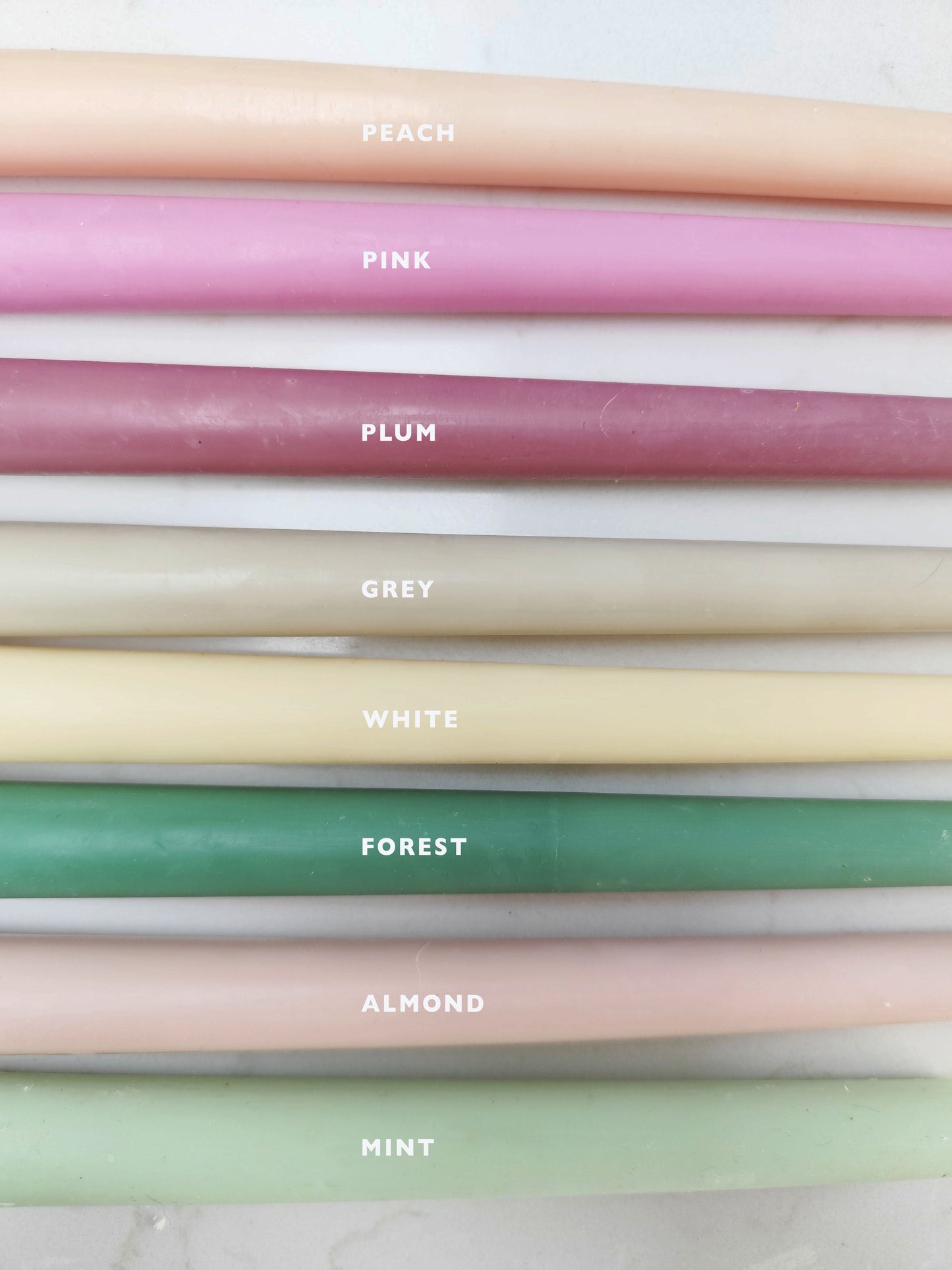colour range for Natural unscented beeswax candles hand poured in Ireland