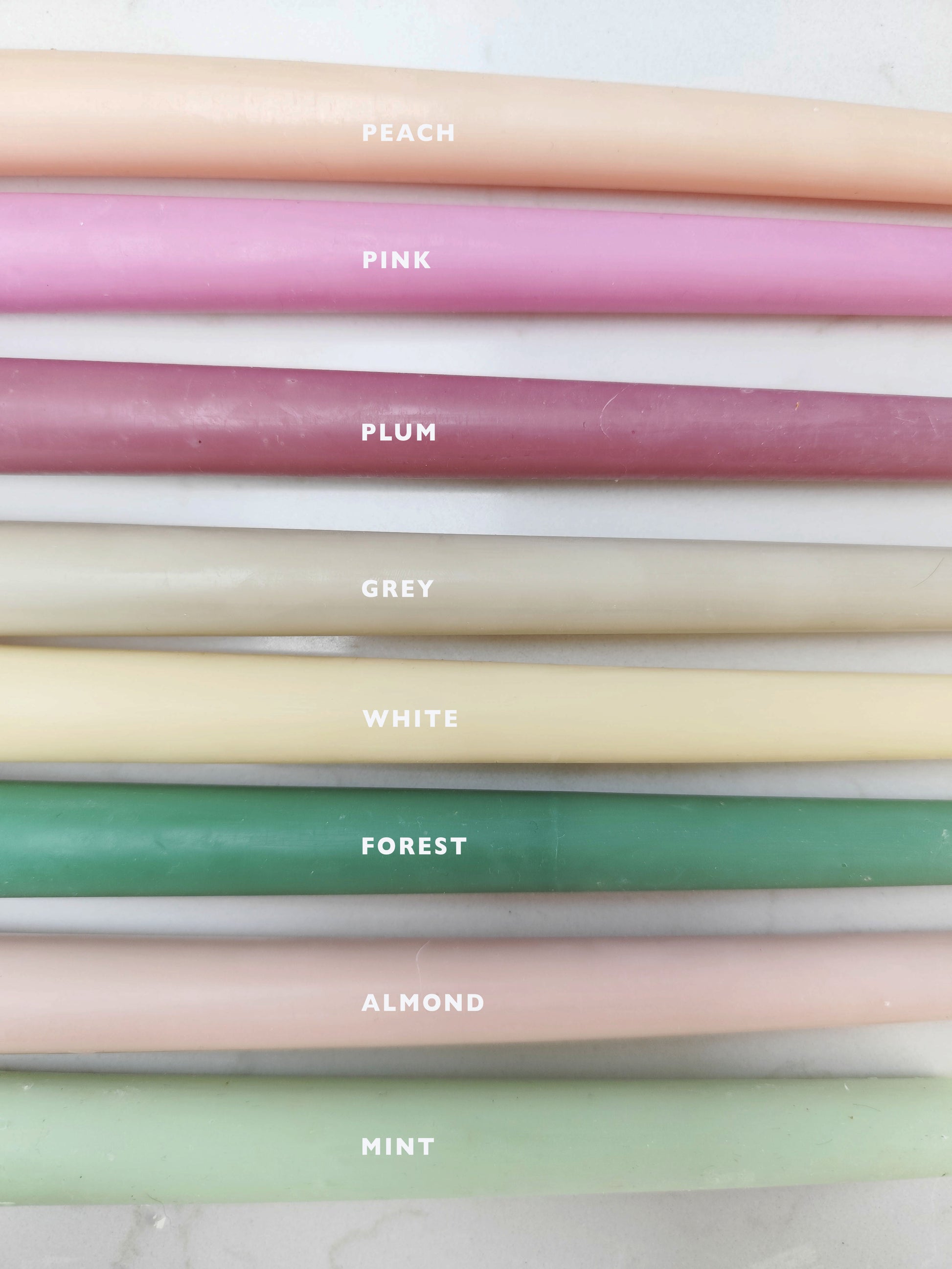 colour range for Natural unscented beeswax candles hand poured in Ireland
